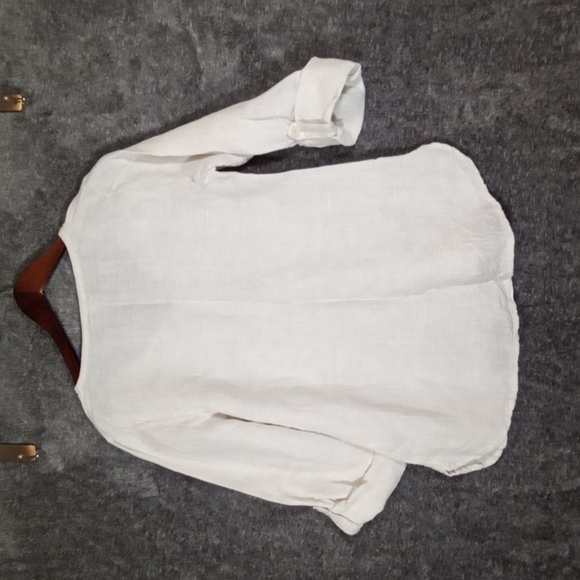 Flax  White Blouse with Cuffed Sleeves and 3/4 Length Lagenlook Linen Size P/S - Picture 5 of 12